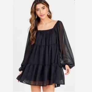 Altar'd State Black Babydoll long sleeve Dress wedding guest